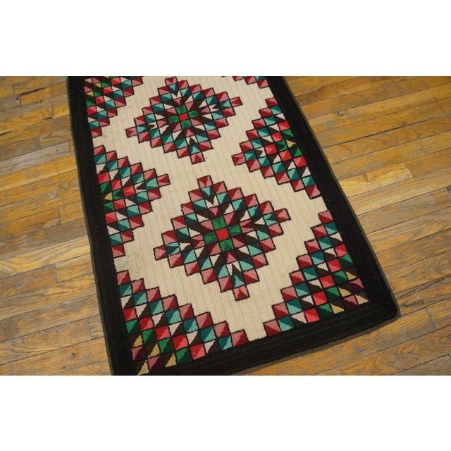 1930s Multicolor Diamond Antique American Hooked Rug Hand Knotted 2'4"x 3'8" Wool Carpet For Sale - Image 4 of 6