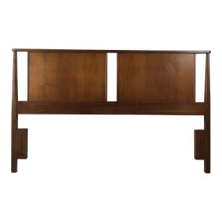 Mid Century Modern Full Size Walnut Headboard With Turned Wood Frame For Sale
