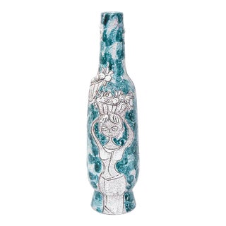 1960's Italian Glazed Ceramic Raymor Gambone Style Vessel, Object or Sculpture Turquoise and White For Sale
