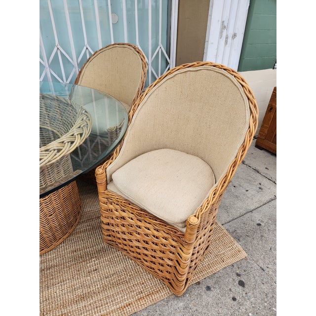 1970's Wicker Dining Table With Chairs For Sale - Image 4 of 9