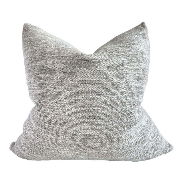 Custom Belgian Woven Linen Accent Pillows in Oatmeal For Sale