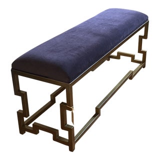 Upholstered Metal Bench With Amethyst Velvet Fabric For Sale