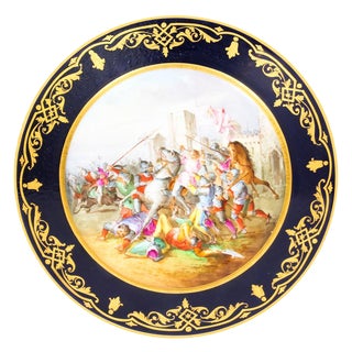 19th Century French Sevres Cabinet Plate of Medieval Battle Scene For Sale