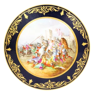 19th Century French Sevres Cabinet Plate of Medieval Battle Scene