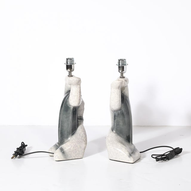 1950s Pair of Mid-Century Modernist Abstract Figural Ceramic Table Lamps For Sale - Image 5 of 9