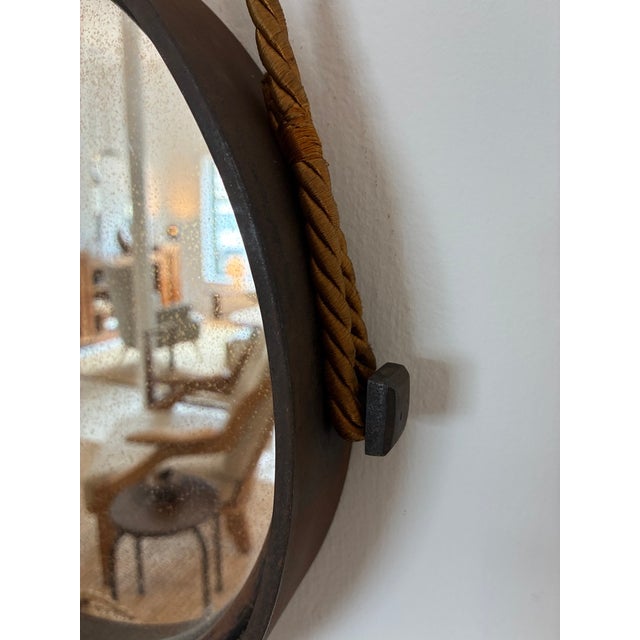Vintage Round Metal Mirror on Silk Rope, France For Sale - Image 14 of 18