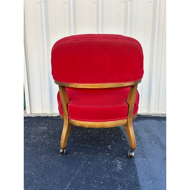 Henredon Schoonbeck Oak Gaming Chairs in Vintage Red Waxed Canvas Upholstery- Set of 4 For Sale - Image 10 of 12