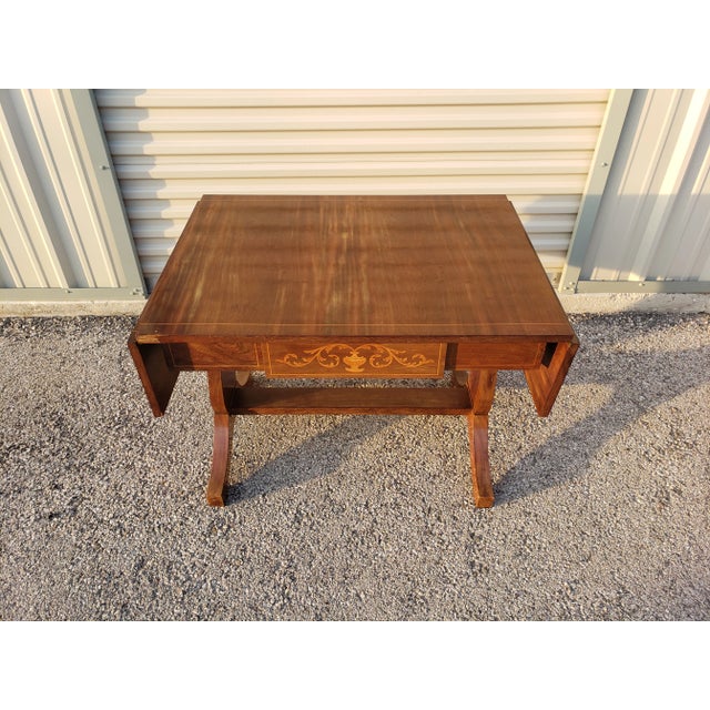 19th Century Neoclassical Continental Marquetry Drop-Leaf Table For Sale - Image 9 of 12