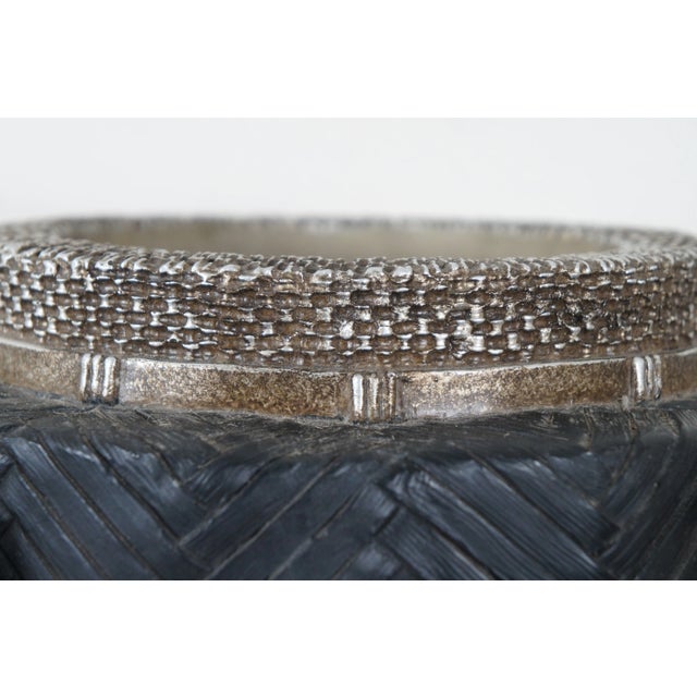 Late 20th Century Black & Silver Basketweave Handled Footed Flower Urn Centerpiece Vase For Sale - Image 9 of 12