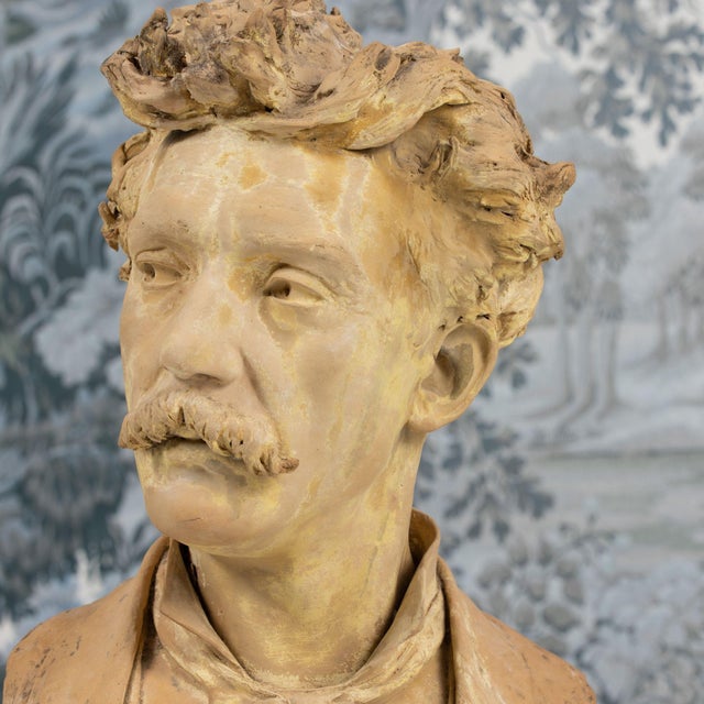 18th C. French Signed Yellow Terracotta Bust of an Artist For Sale - Image 12 of 12