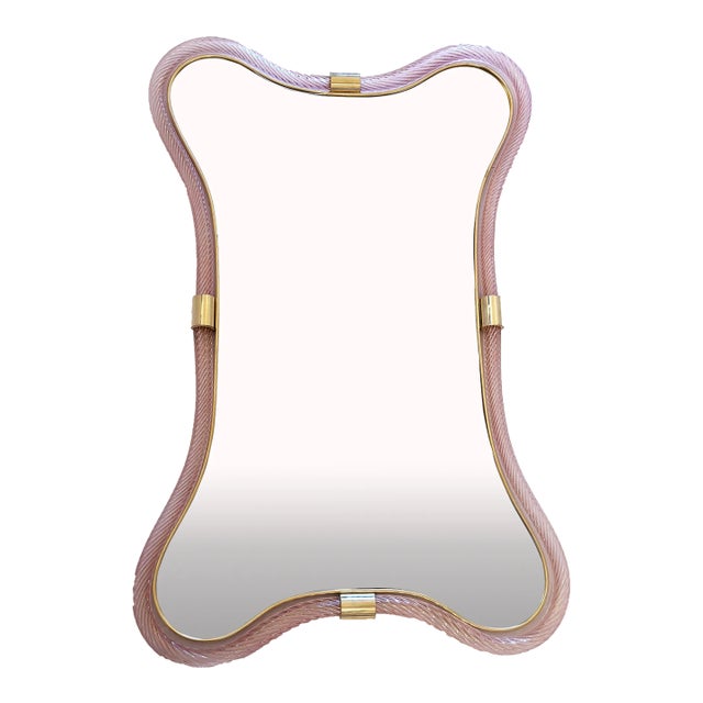 Scenographic Pink and Gold Mirror With Torchon Murano Style Glass Design by Simoeng For Sale