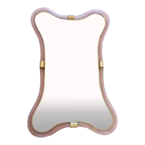 Scenographic Pink and Gold Mirror With Torchon Murano Style Glass Design by Simoeng