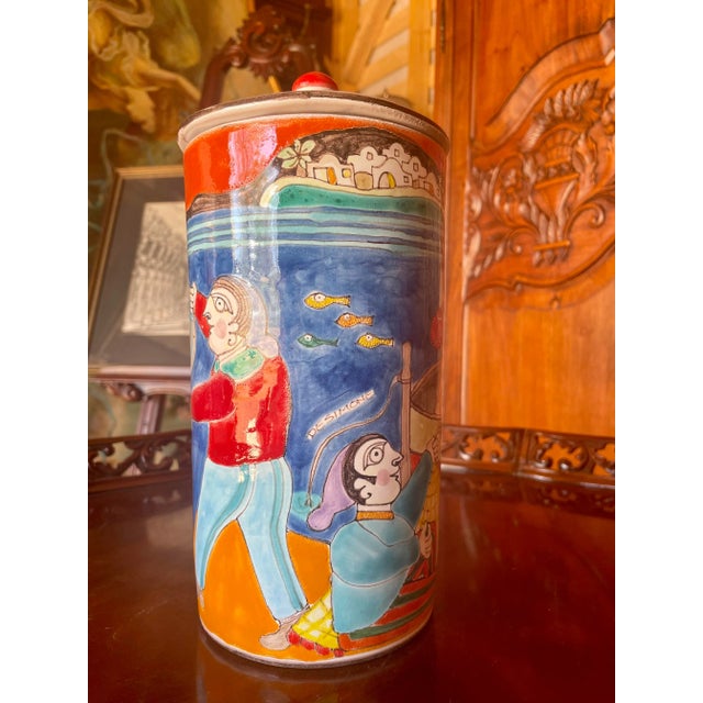 DeSimone Rare Early Vintage Giovanni DeSimone Ceramic Pottery/ MCM Medium Canister / Signed #137/ 1960's For Sale - Image 4 of 7