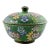Beautiful Lidded Green Cloisonné Bowl - Vintage Floral Enamel Design For Sale