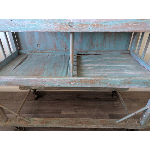Wood Vintage Rustic Farmhouse Painted Rolling Shelf For Sale - Image 7 of 8