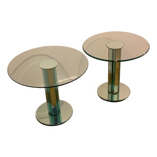Glass Side Tables with Mirroring Glass by Luigi Massoni for Gallotti & Radice, Set of 2 For Sale