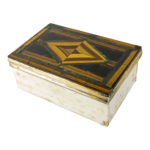 19th Century English Sterling Silver Tiger's Eye and Marble Box