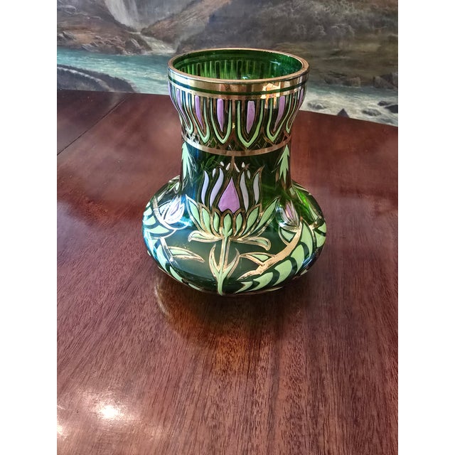 Antique Moser Bohemian Glass Emerald Green Gilded Vase For Sale - Image 11 of 11