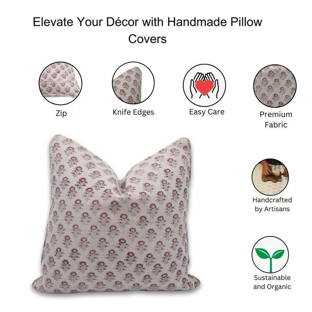 Not Yet Made - Made To Order Fabdivine Hand-Printed Decorative Pillow Cover 20x20 Inch Block Print Thick Linen -Bagru Buti For Sale - Image 5 of 5