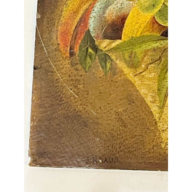 Pair German 19th Century Still Lives Fruit & Flower Baskets Oil on Board For Sale - Image 6 of 18