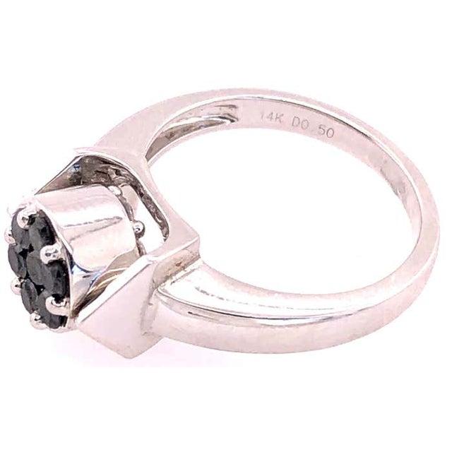 Modern 14 Karat White Gold Reversible Ring With Both Diamonds and Black Sapphires, Size 7 For Sale - Image 3 of 12