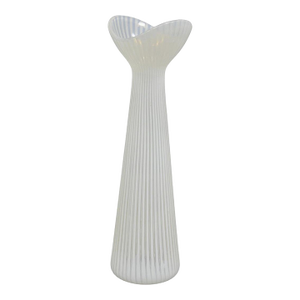Vintage Uno Westerberg Spectra Pukeberg White Opalescent Glass Ribbed Vase