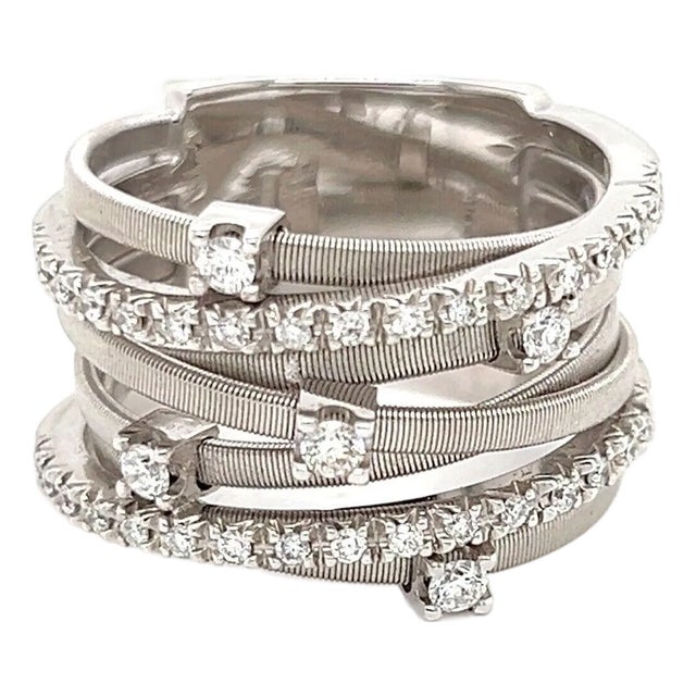 Marco Bicego GOA Diamond 18k White Gold 7 Row Band Ring - Size 7 For Sale
