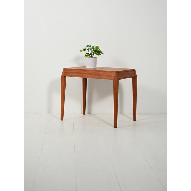 Danish 1960s teak sewing table by Severin Hansen for Haslev, with a concealed drawer and internal compartments. Light...