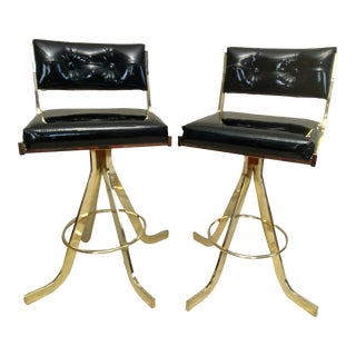 1970's Milo Baughman Style Swivel Counter Stools - Set of 2 For Sale