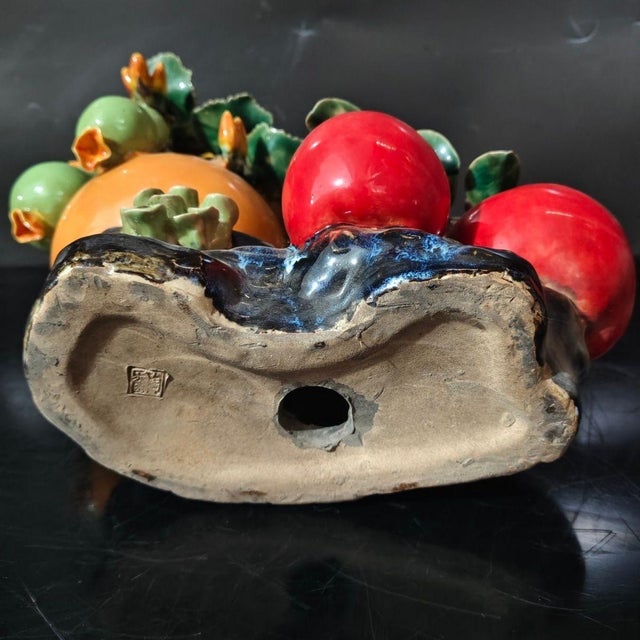 Ceramic Vintage Shiwan Kiln Glazed Gourd & Apple Sculpture / Chinese Good Luck Statue For Sale - Image 7 of 7