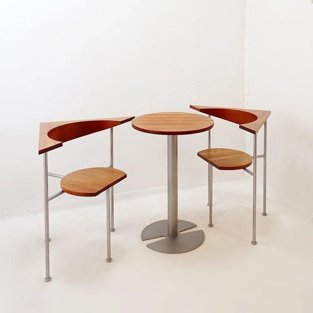 Modern side table - england furniture - 1990s materials : steel - teak measures : 60x60cm h:73 cm - table top : ø 51cm...