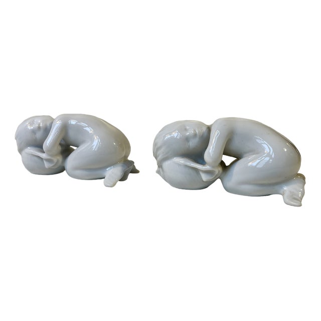 White Porcelain Figurines Mermaid Kids by Sadolin & Jespersen for Bing & Grondahl, 1950s, Set of 2 For Sale