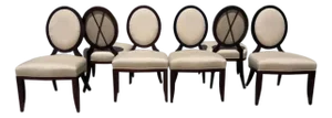 Barbara Barry for Baker Oval X Back Linen Upholstery Dining Chairs, Set of 6