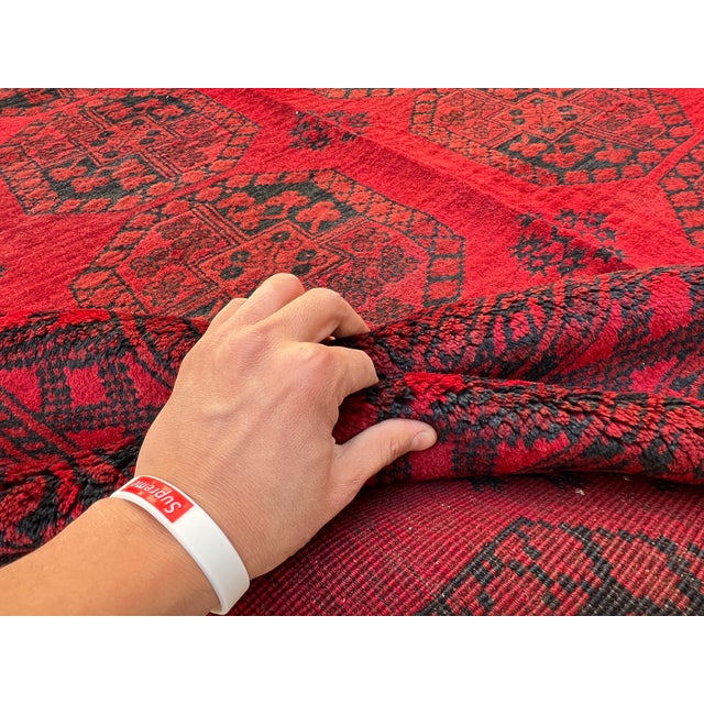 Vintage Afghan Khal Mohammad Aina Gul Bokhara Tribal Rug - 7'6" X 5'7" For Sale - Image 10 of 12