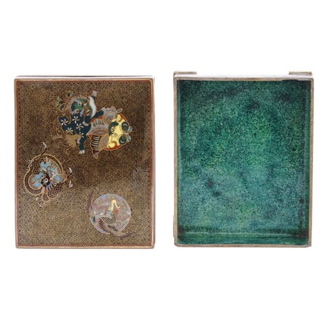 Late 19th Century Antique Japanese Cloisonne Enamel Meiji Box Dragon, Foo Dog, Phoenix Bird, Butterfly For Sale - Image 10 of 12