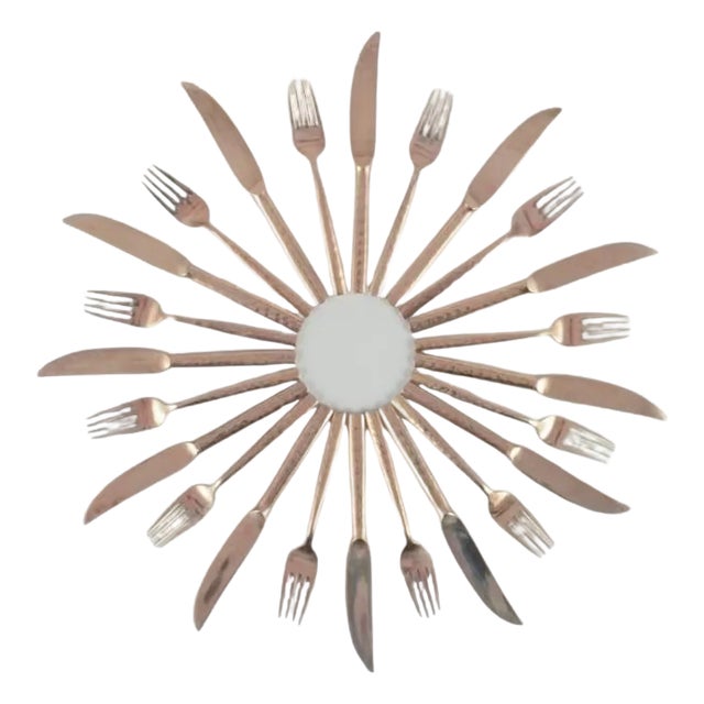 Scandinavian Twelve-Person Dinner Service in Hammered Brass, 1970s, Set of 24 For Sale