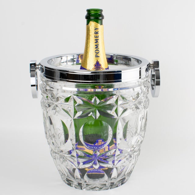 Art Deco Chrome and Crystal Champagne Ice Bucket by Alois Straszak for Le Crabe For Sale In Atlanta - Image 6 of 14