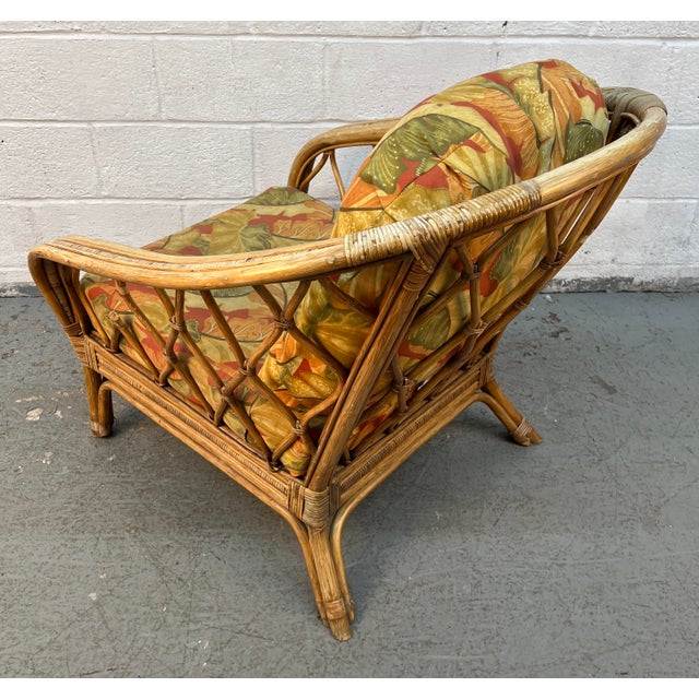 Mid 20th Century Vintage Ficks Reed Style Rattan Lounge Chair and Ottoman For Sale - Image 5 of 15