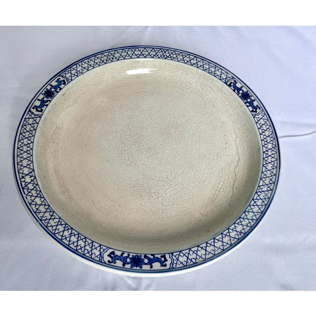 Late 1800s Blue/White Prunus Blossom Chinese Jardiniere With Underplate For Sale - Image 12 of 15