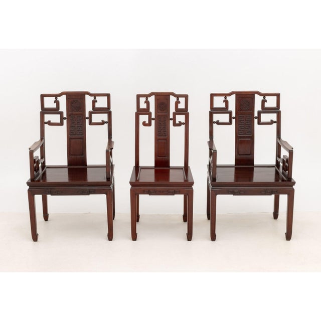 Chinese Chinese Modern Rosewood Armchairs and Side Chair Set, 3 For Sale - Image 3 of 13