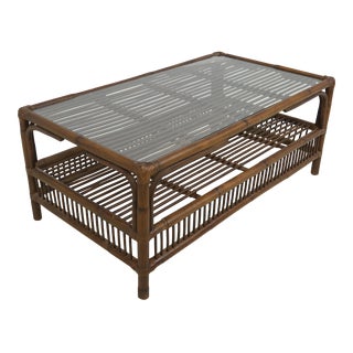 Panama Jack Rattan Glass Top Caribbean Coffee Table For Sale