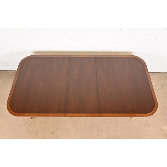 Wood Baker Furniture Style Georgian Banded Mahogany Double Pedestal Extension Dining Table, Newly Refinished For Sale - Image 7 of 12
