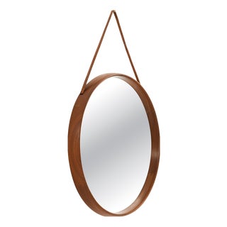 Large Round Mirror with Teak Frame attributed to Uno and Östen Kristiansson, 1950s For Sale