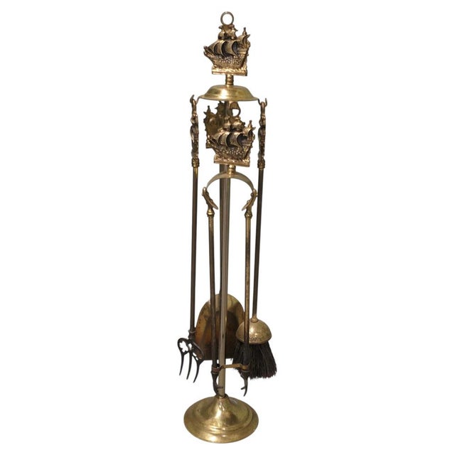 Gold Brass Fireside Companions, 1930s, Set of 5 For Sale - Image 8 of 8