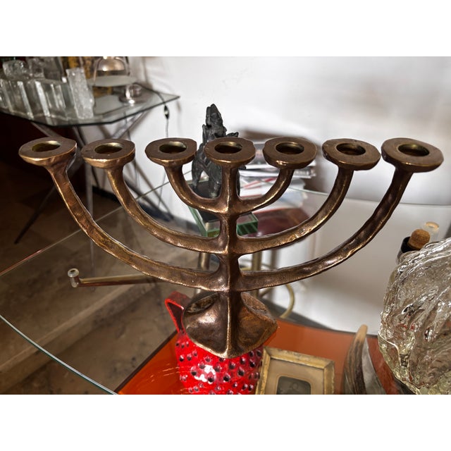Brutalist Bronze Menora attributed to Michael Harjes, 1960 For Sale - Image 4 of 12
