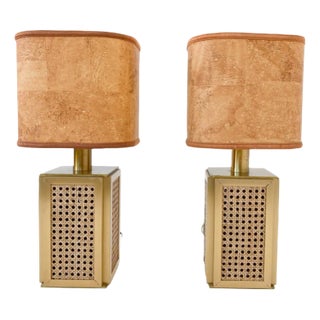 Table Lamps in Brass and Rattan, Italy, 1970s, Set of 2 For Sale