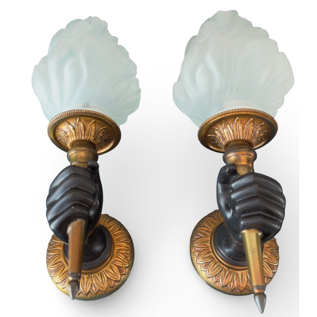 1950s c.1950 French Gilt-Bronze Hand-Form Wall Sconces Maison Charles - a Pair For Sale - Image 5 of 6