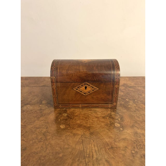 Antique Walnut Tea Caddy with Tunbridge Inlay, 1880 For Sale - Image 3 of 9