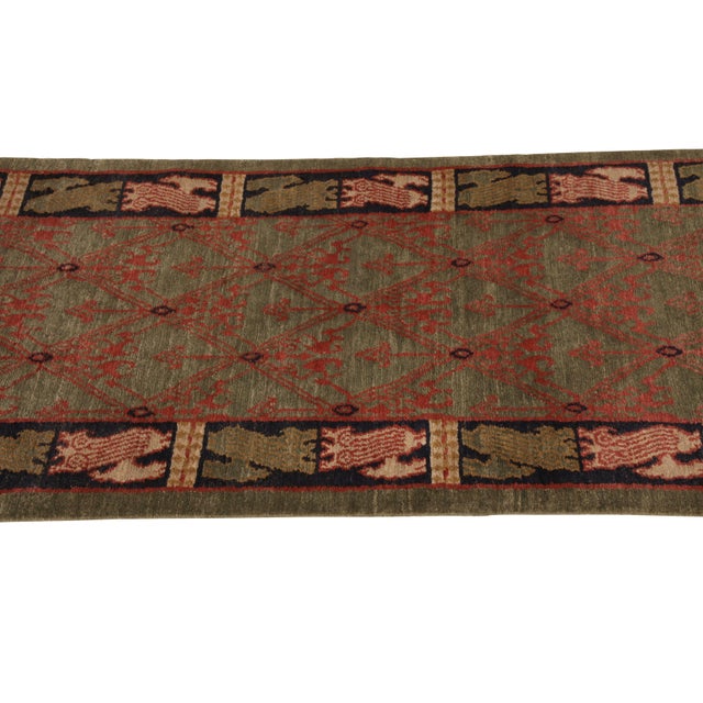 Tribal Classic European-Style Runner Green Red Custom Rug Pattern by Rug & Kilim For Sale - Image 3 of 5