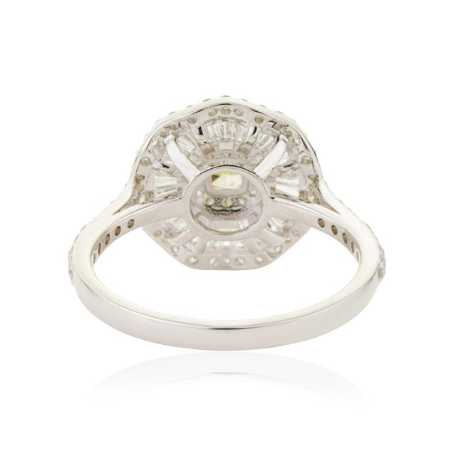 Art Deco Yellow Diamond Ballerina Cocktail Ring in 18k White Gold Size 7 For Sale - Image 10 of 16
